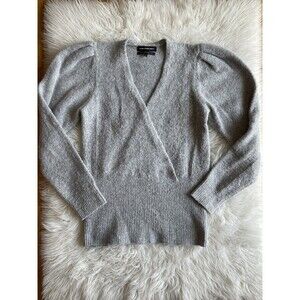 Something Navy Size XS Gray Alpaca Blend Surplice Puff Shoulder Sweater BIN U